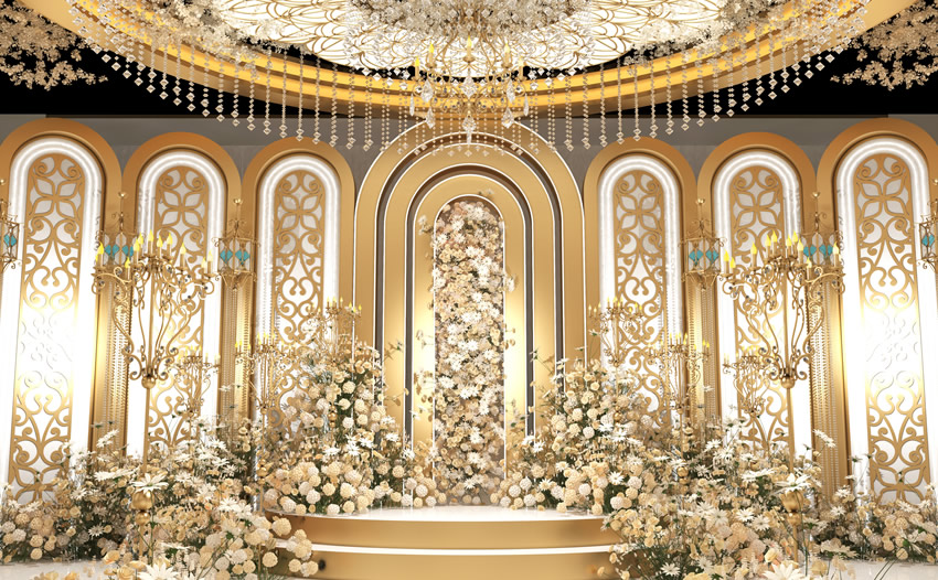 白碱滩香槟色调婚礼堂效果展示